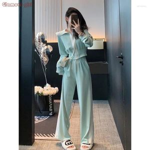 Women's Two Piece Pants Fashionable Sports Suit For Women In Spring Autumn Korean Version Student Loose Slimming Flip Collar Hoodie Casual