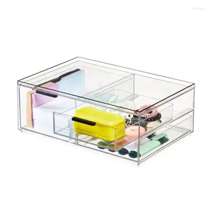 Scatole portaoggetti, set organizzativo per scrivania a 3 cassetti, trasparente e trasparente