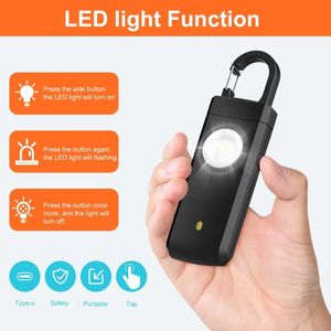 2024 Flasona a LED di autodifesa USB Luce portachiavi ricaricabili con forniture di protezione degli allarmi di sicurezza Women Outdoor Emergency Tool1.Torcia per la sicurezza personale