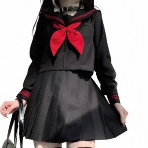 Set base giapponese Sailor S-2XL Costume scolastico nero Carto Navy Suit Donna Uniforme Ragazza k3bQ #