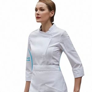 coat Lg Working Kitchen Chef Cooking Restaurant Jacket Sleeve Breathable Clothes Hotel Female Catering Uniform Bakery B45l#