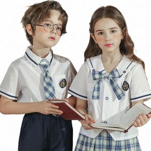 korean School Uniform Kindergarten 100-175cm Summer Clothing British College Style Children Primary Student Suit Japanese m8aL#