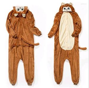 Ev Giyim Kahverengi Maymun Anime Onesies Kadın Hayvan Sleepwear Seti Kigurumi Yetişkin Kadınlar Pijama Flanel Kış UNISEX