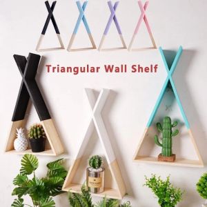 Racks Wooden Triangle Shelf Nordic Style Lovely Colors Shelf Wall Hanging Trigon Storage Book Shelf Home Kids Baby Room DIY Decoration