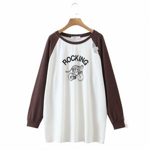 Корейская футболка с леопардовым принтом и рукавами реглан, хорошее качество, большие размеры, женские осенне-зимние американские простые футболки с блоками Oclor, 24GF #