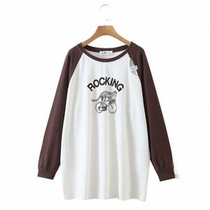 Koreanische Leopard Gedruckt Loch Raglan Hülse T-stück Gute Qualität Plus Größe Frauen Herbst Winter Amerikanischen Einfache Block Oclor T-shirts 24GF #