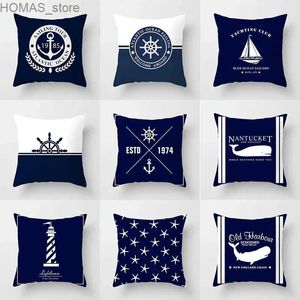 Pillow Home decor compass anchor cover blue mediterranean cushion gift sofa office accessory ornament 45x45cm Y240401