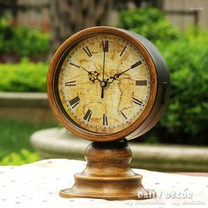 Table Clocks High-Q Vintage Metal Double Sided Station Desktop Old Bracket Clock Office Decoration Grandfather Time