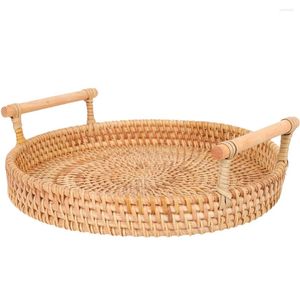 Dinnerware Sets Rattan Round Tray Woven Bathroom Fruit Coffee Table Wicker Serving With Handles