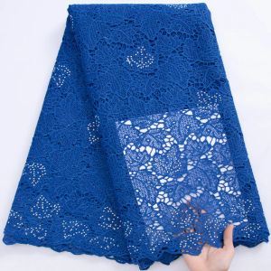 African Cord Lace Fabric 2023 Blue Guipure spets med Dubai pärlstyg nigeriansk vattenlösligt material för kvinnor prom klänning