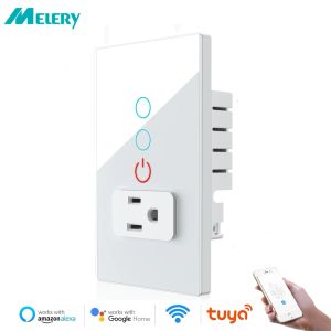 Melery WiFi Smart Tuya Light Switch Intelligent Wall Socket Mexiko US Plug Outlet Glass Panel Control av Alexa Google Home