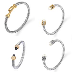 Serie DY Designer di fascia alta Classico Argento 925 Gioielli di lusso di alta qualità Anello Yaman Polsino intrecciato Bracciale con ciondoli Bracciale da donna e da uomo 7MM Linea con gancio in metallo Regalo