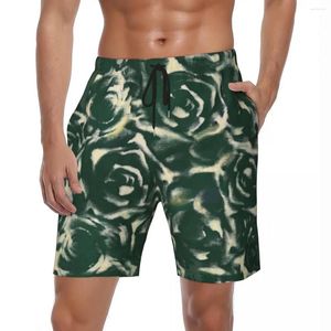 Shorts masculinos com estampa floral y2k, calções de banho engraçados, rosas verdes, respiráveis, esportes, surf, tendência, tamanho grande, calças curtas