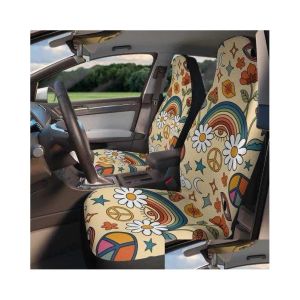 Covers Car Seat Covers Ers Rainbow Peace Love Hippie Retro Boho Er For Women Fit Cute Colorf Floral Front Bucket Drop Delivery Mobiles Mo