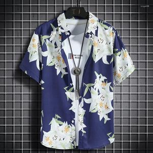Camisas casuais masculinas camisa de praia havaiana de manga curta à beira-mar férias de secagem rápida solta floral topo