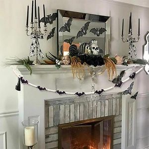 Party Decoration Bat Tag Rope Wooden Beaded Halloween Mantle Pendant Wedding Home Wall Hanging
