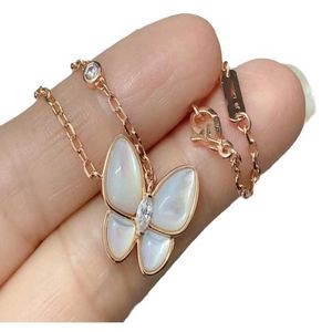 Designer Brand Van Butterfly Necklace High Edition Womens White Fritillaria Full Diamond S925 PLATED 18K örhängen och krage kedja