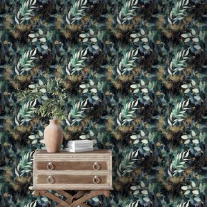 Wallpapers Boho Peel And Stick Wallpaper Leaves Branch Removable Black/Green/Matte Gold Self Adhesive Mural For Bedroom