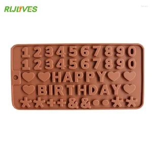 Ferramentas de cozimento 1 pc feliz aniversário letras e 0-9 números forma moldes de chocolate palavras bolo pudim sobremesa decoração