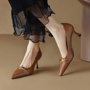 Designer Bag Halloween Lanboli French Pointy Heels Black Thin Leather Shallow High Fashion Single Shoes Brown Cow Women's Sh iaroq