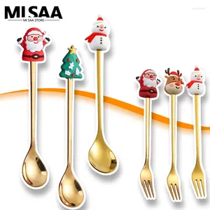 Spoons 1PC Cartoon Teaspoon Set Xmas Stainless Steel Ice Cream Dessert Spoon Gold Small Coffee Milk Stir Tool Dinnerware Sets