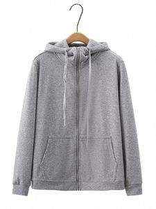 Plus -storlek Kvinnkläder Spring och Autumn Casual Jackets Solid Color Hooded LG Sleeve Sweatshirt för kvinnor under 220 pund M8GS#