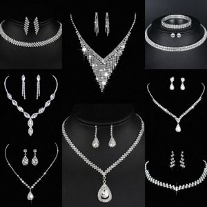 Värdefull laboratorium diamant smycken set sterling silver bröllop halsband örhängen för kvinnor brud engagemang smycken gåva 21ba#