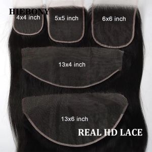 HiEbony Hair Real HD Lace 13x4 13x6 Full Frontal Invisible Lace Melt Skins 4x4 5x5 6x6 7x7 HD Lace Closure Pre Plucked Hairline