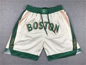 Mens'''''boston''''celtics''''Authentic Shorts basketbol retro örgü işlemeli sıradan atletik spor salonu takımı şort beyaz 05