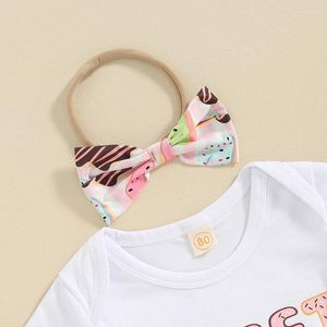 Kläduppsättningar småbarn baby flicka födelsedag outfit söt donut kort lång ärm romper t-shirt kjol shorts flare byxor kläder set