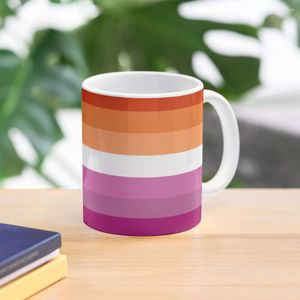 Mugs Orange - Magenta Lines // Lesbian Pride Flag Butch Femme Coffee Mug Glass Cups Large