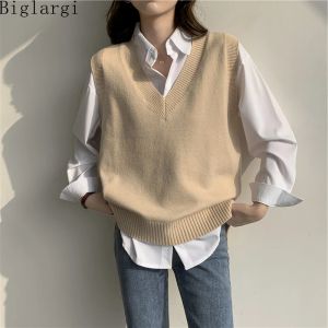 Jackets Korea 2022 Spring Autumn Autumn New Knit Sweater Vest Women Women Casual Ladies Sweater Vests Vintage Mulher Mulher Tops sem mangas