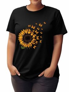 Plus Fi Fi Casual Orange Sunfr Butterfly T-shirt kobiet