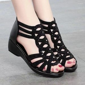 Casual Shoes Real Soft Leather Roman Sandals Women's Chunky Heel Mom Fashion Outerwear Wedge 2024