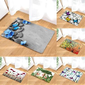 Tapetes de banho 3D Impressão Flores Pássaros Borboletas WC Não-Slip Mat Planta Folhas Tapete Acessórios para Decoração de Banheiro