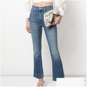 Women'S Jeans Womens Mother Autumn Winter High Waist Double Pocket Wild Nine-Point Micro-Flare Drop Delivery Apparel Clothing Otfry