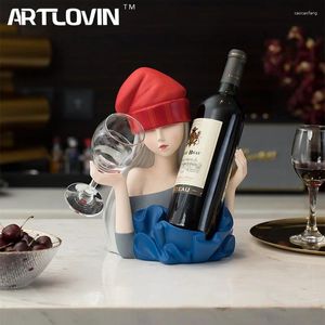 Estatuetas decorativas estilo europeu moderno menina escultura vinho tinto suporte de vidro decoração para casa moda busto brilhante multicolorido presentes de casamento