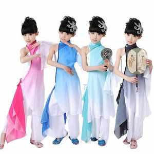 Criança Traje de Dança Clássica Performance de Palco Chinês Play Drum Dr Up Gradient Color s7lw #