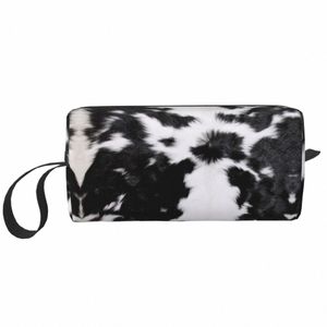 Cowhide Leather Texture Print Cosmetic Bag Womenかわいい大容量動物隠しメイクアップケースビューティーストレージトイレトリーバッグv43f＃