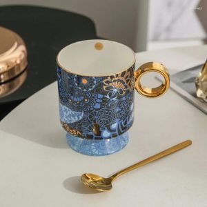 Mugs Moroccan Style High-end Bone China Ring Mug Ceramic Household Gold-plated Coffee Cup Exquisite Flower Pattern Kitchen