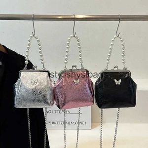 Totes Vintage Prata Preto Glitter Bolsas de Ombro para Meninas Pequenas Seashell Crossbody Bag Batom Higiene Pessoal Maquiagem Bolsa Moeda Bolsa H240330