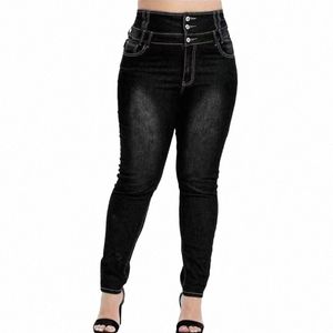 Plus Size Butt Up Skinny Black Grey LG Jeans 4xl 5xl Women Spring High midje Stretch Skinny Thin Denim Pants Lady Trousers F8XB#