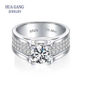 100 Real D 1CT 2CT Engagement Male Rings Platinum Plating Sterling Silver Labs Diamond Wedding Mens 240322