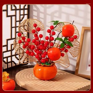 Vases 2024 Housewarming Decoration Persimmon Shaped Ceramic Jar Decor Of Moving Ceremony For Houses Ornaments Simulation Flowers