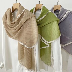 Veckad fast färg halsduk för kvinnor sommarsolskydd vår höst mode sjal tunt bomullslinne silkescarf 150*cm w277 240320