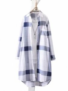 Plus Size Plaid Lg maniche camicette donna allentata autunno camicia elegante per la donna casual oversize top di grandi dimensioni abbigliamento donna Y0IO #