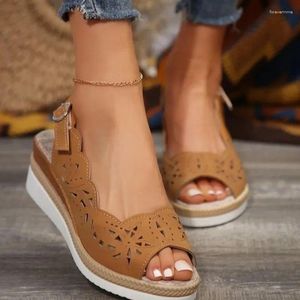 Kleid Schuhe Große Größe 43 Sandalen Damen Sommer Keil Gürtelschnalle Fischmaul Für Frauen Outdoor Slip-on Rutschfest