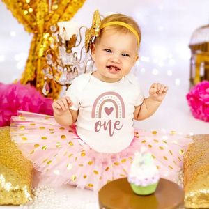 Little Girl Birthday Baby Dresses Rainbow Number Short Sleeve Princess Tutu Dress 1st 2nd born Clothes Clothing Child Party 240319