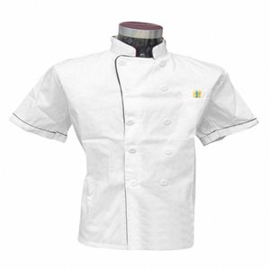 Män kort ärm dubbelbröst kock servitör arbetar enhetlig catering t-shirt topp för kök restaurang mat seriv arbete enhetlig b1ss#