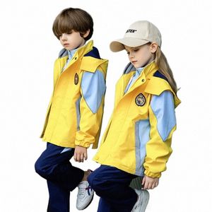 customized children's outdoor jacket three in e detachable school uniform with plush and thickened kindergarten uniforms 61OF#
